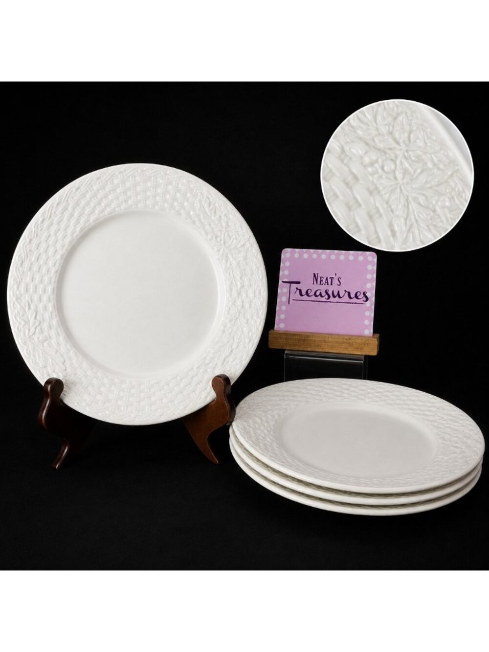 Mikasa WOODLAND ED902 Embossed Basketweave & Acorns Salad Lunch Plates Set of 4